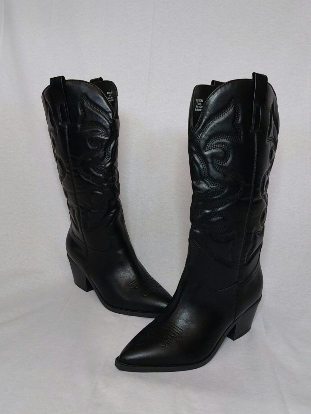 Journee Collection Black Chantry Western Cowboy Boots Vegan Leather Sz 8.5 Rodeo